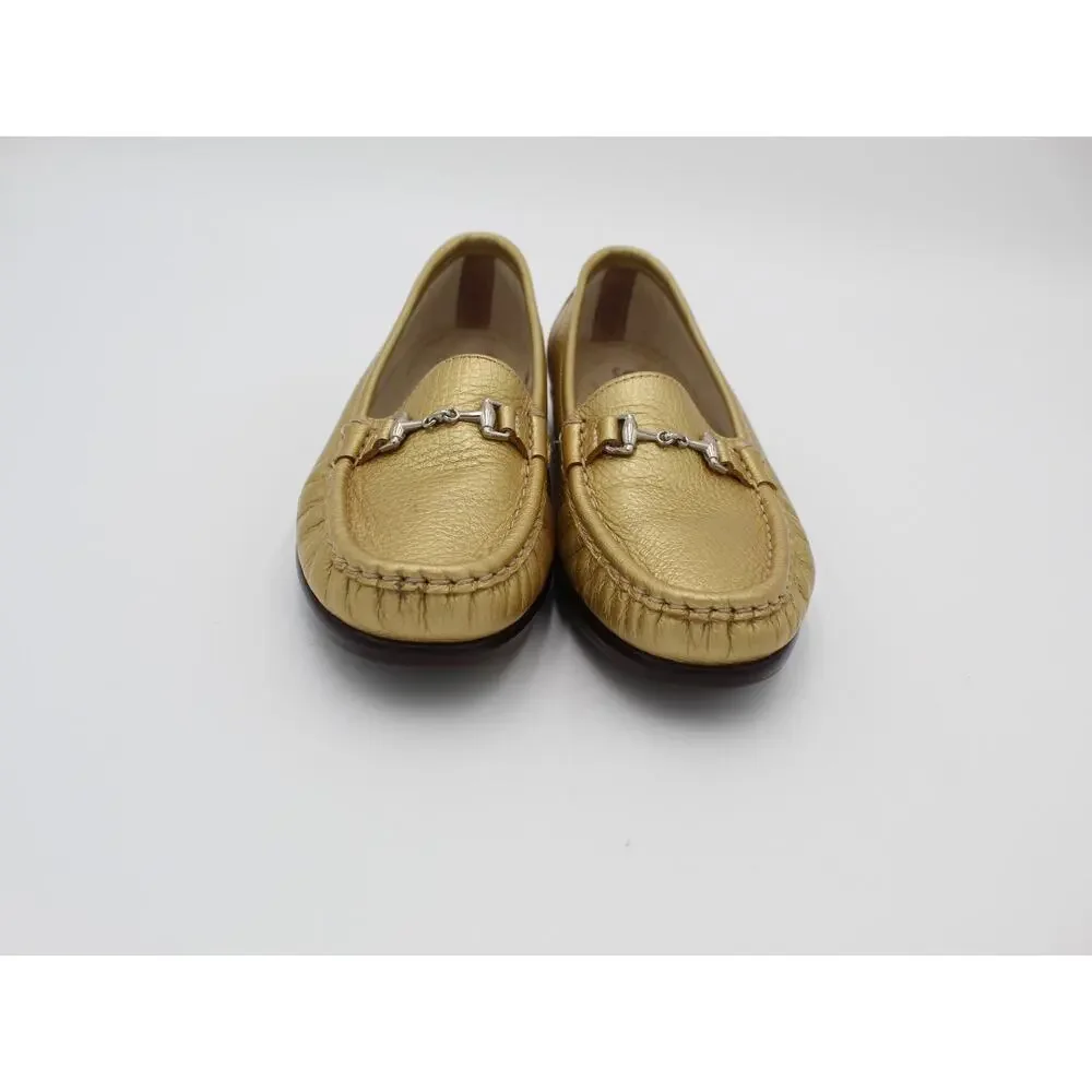 SAS Loafers Womens Size 6 Wide Gold Metallic Leather Horse Bit Comfort Shoe